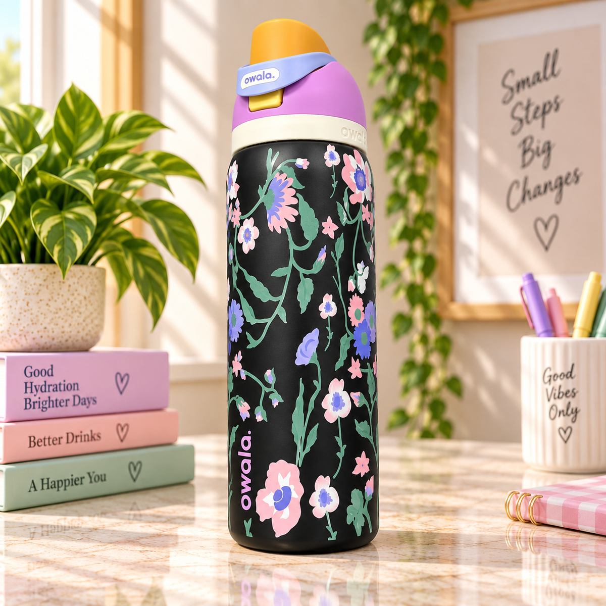 Printed Owala FreeSip Insulated Stainless Steel Water Bottle – 24 oz (Designer Edition)