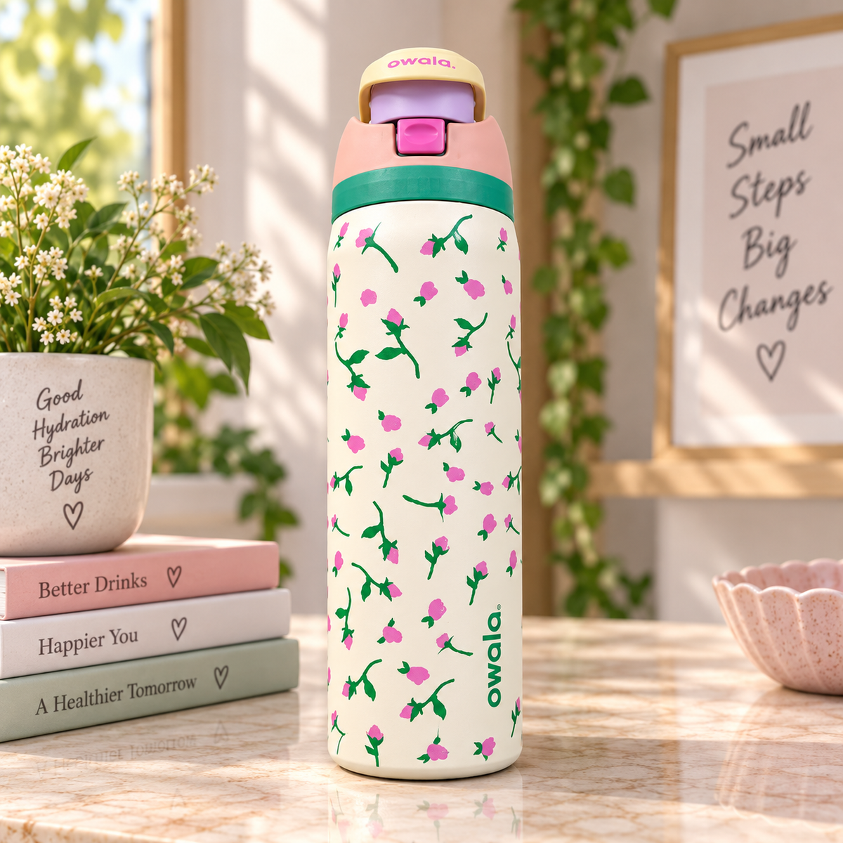 Printed Owala FreeSip Insulated Stainless Steel Water Bottle – 24 oz (Designer Edition)