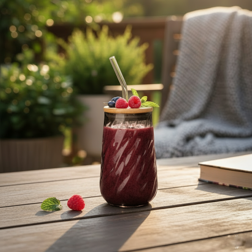Swirl Textured Glass Tumbler with Airtight Lid & Straw