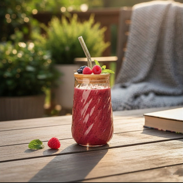 Swirl Textured Glass Tumbler with Airtight Lid & Straw
